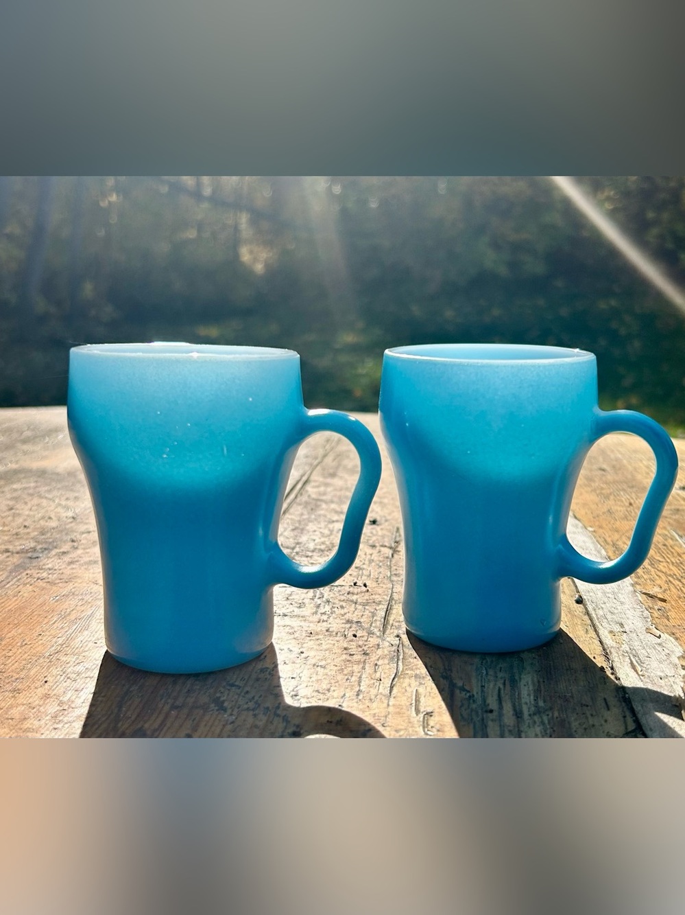 Set of 2 Vintage Anchor Hocking Fire-King Turquoise Blue Soda Mugs